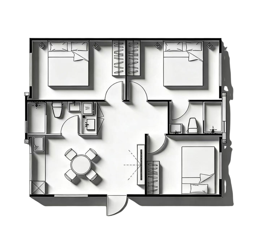 3 Bedroom + 2 Bathrooms — Floor plan