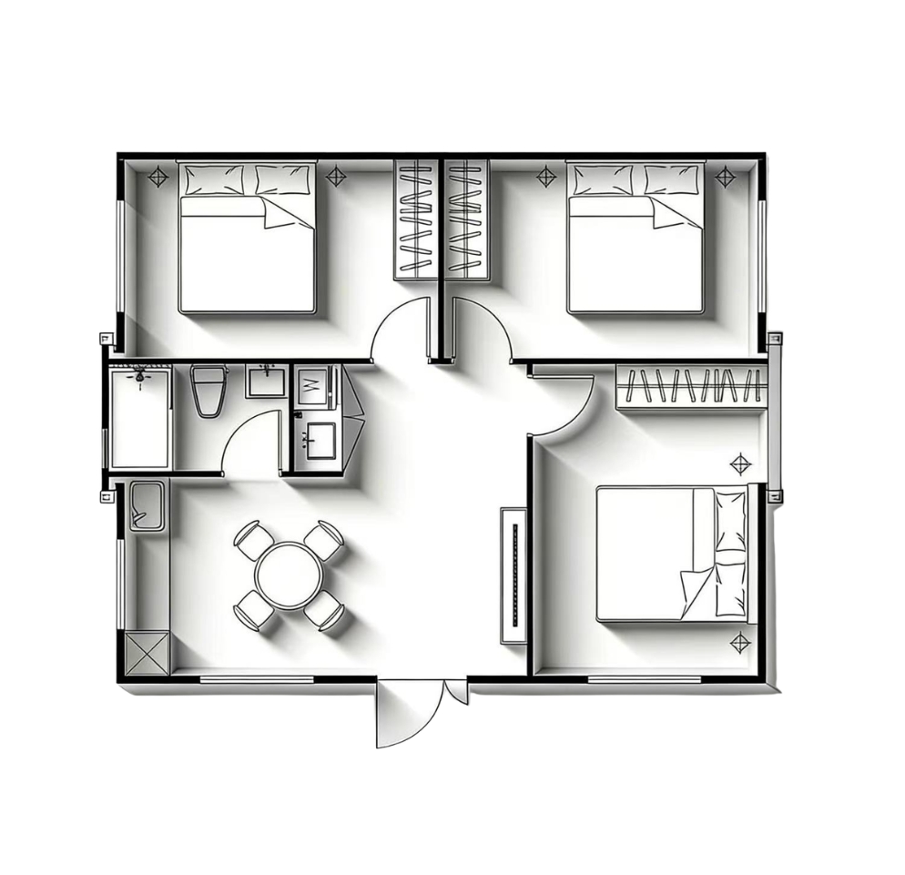 3 Bedroom + 1 Bathroom — Floor plan